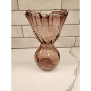 Vintage Lefton Art Glass Ruffled Lavender Dusty Pink‎ Hour Glass Bud Vase Japan